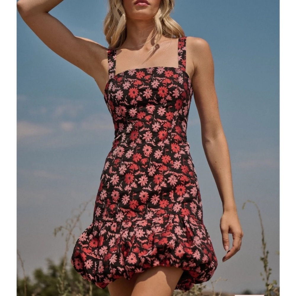 Sugarlips Black and Pink Floral Mini
Dress Jacquard